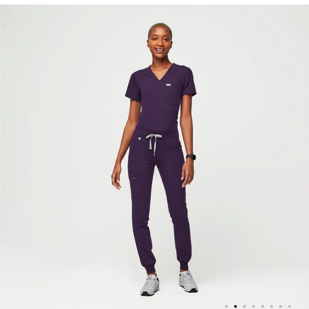Figs High Waisted Zamora Jogger Scrubs Set in Purple Jam S